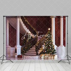 Aperturee - Aperturee Retro Luxury Stairs Tree Gift Christmas Vibe Backdrop