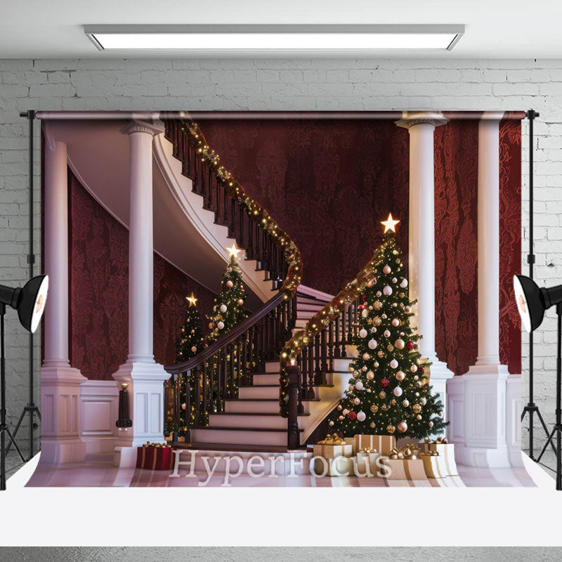 Aperturee - Aperturee Retro Luxury Stairs Tree Gift Christmas Vibe Backdrop