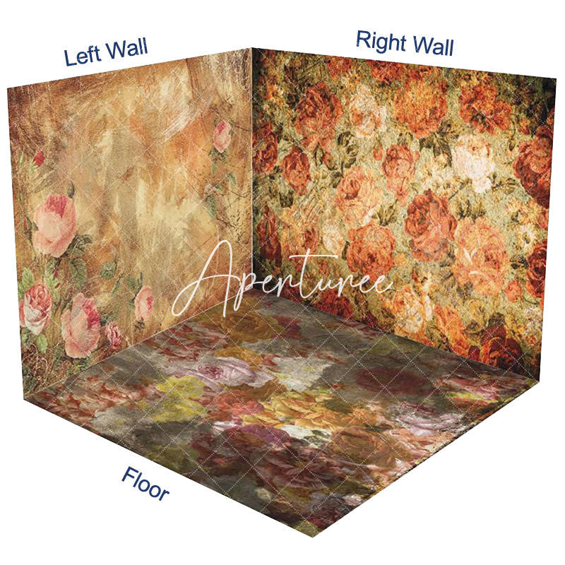 Aperturee - Aperturee Retro Painted Floral Fine Art Room Set Backdrop