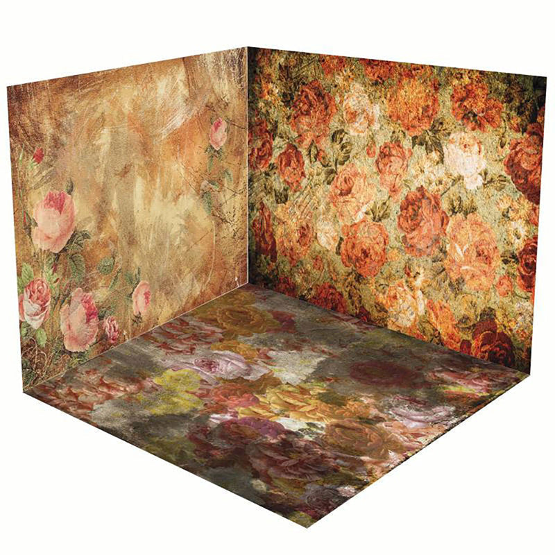 Aperturee - Aperturee Retro Painted Floral Fine Art Room Set Backdrop