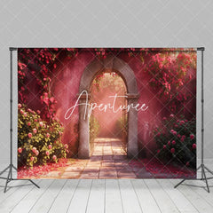 Aperturee - Aperturee Retro Pink Arch Wall Greenery Floral Spring Backdrop