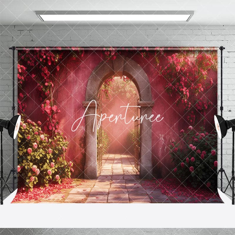 Aperturee - Aperturee Retro Pink Arch Wall Greenery Floral Spring Backdrop