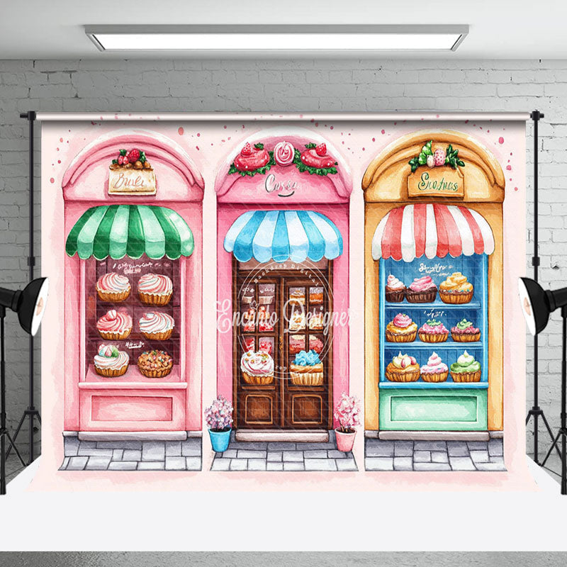 Aperturee - Aperturee Retro Pink Street Candyland Shelves Party Backdrop