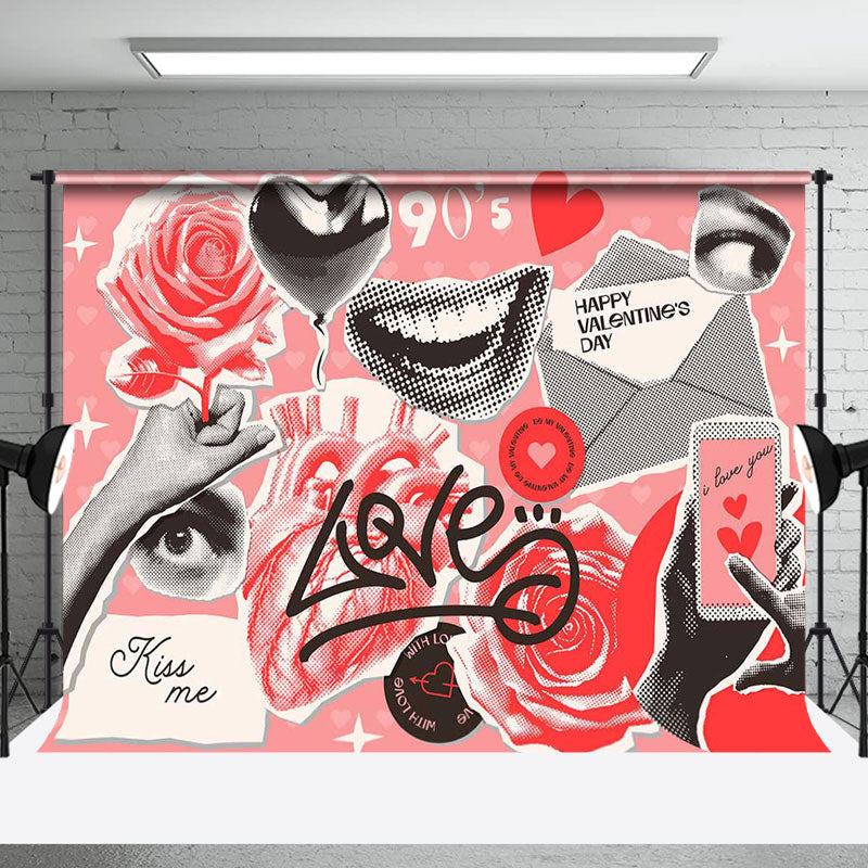 Aperturee - Aperturee Retro Punk Rock Pink Grey Valentines Day Backdrop