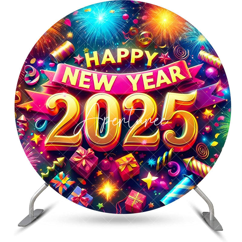 Aperturee - Aperturee Retro Purple Dazzling New Year Night Round Backdrop