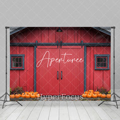 Aperturee - Aperturee Retro Red Barn Door Pumpkins Autumn Photo Backdrop