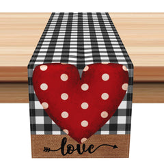 Aperturee - Aperturee Retro Red Heart Plaid Valentines Day Table Runner