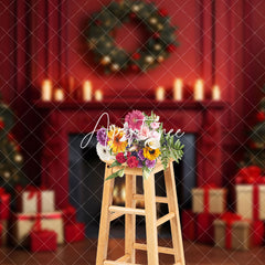 Aperturee - Aperturee Retro Red Wall Fireplace Merry Christmas Backdrop