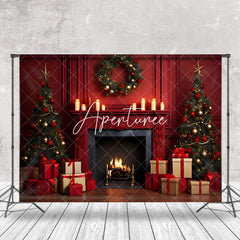 Aperturee - Aperturee Retro Red Wall Fireplace Merry Christmas Backdrop