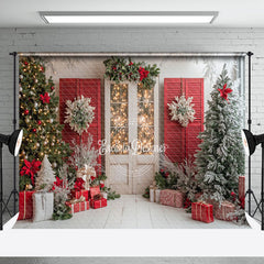 Aperturee - Aperturee Retro Red White Wall Festive Christmas Vibe Backdrop