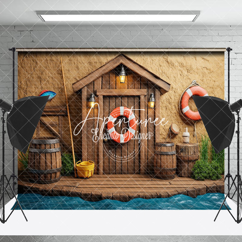 Aperturee - Aperturee Retro Riverside Cabin Fishing Cake Smash Backdrop