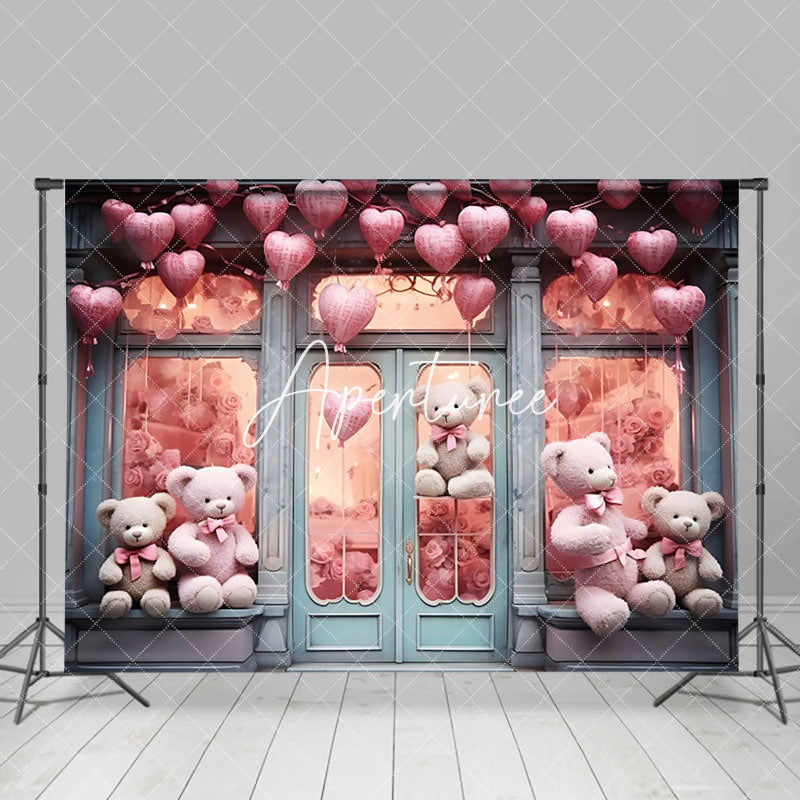 Aperturee - Aperturee Retro Romantic Store Bear Valentines Day Backdrop