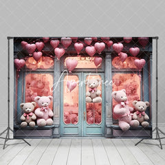 Aperturee - Aperturee Retro Romantic Store Bear Valentines Day Backdrop