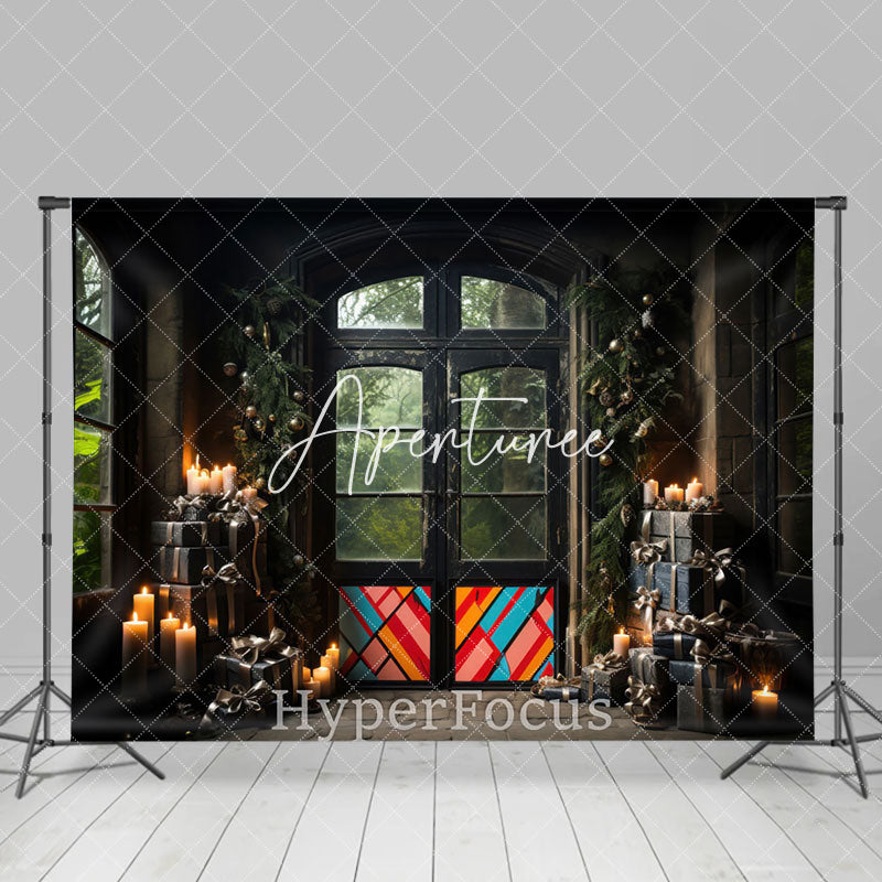 Aperturee - Aperturee Retro Room Door Gifts Candlelight Christmas Backdrop