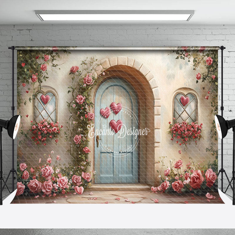 Aperturee - Aperturee Retro Rural House Pink Rose Valentines Day Backdrop