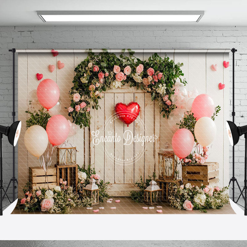 Aperturee - Aperturee Retro Rural Wood Floral Plant Valentines Day Backdrop