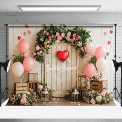 Aperturee - Aperturee Retro Rural Wood Floral Plant Valentines Day Backdrop