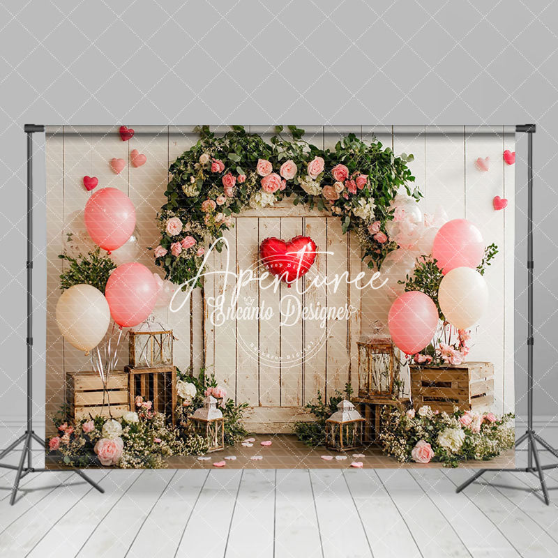 Aperturee - Aperturee Retro Rural Wood Floral Plant Valentines Day Backdrop