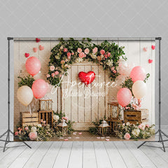 Aperturee - Aperturee Retro Rural Wood Floral Plant Valentines Day Backdrop