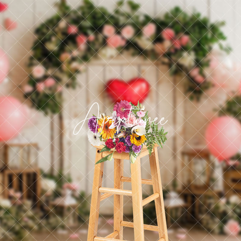 Aperturee - Aperturee Retro Rural Wood Floral Plant Valentines Day Backdrop