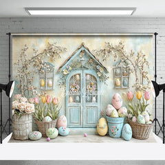 Aperturee - Aperturee Retro Rustic Door Floral Eggs Easter Photo Backdrop