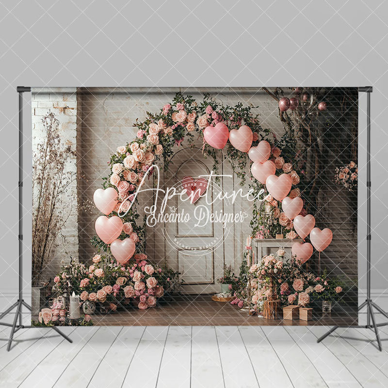 Aperturee - Aperturee Retro Rustic Wall Floral Arch Balloons Backdrop