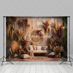 Aperturee - Aperturee Retro Shabby Wall Boho Sofa Hay Floral Photo Backdrop