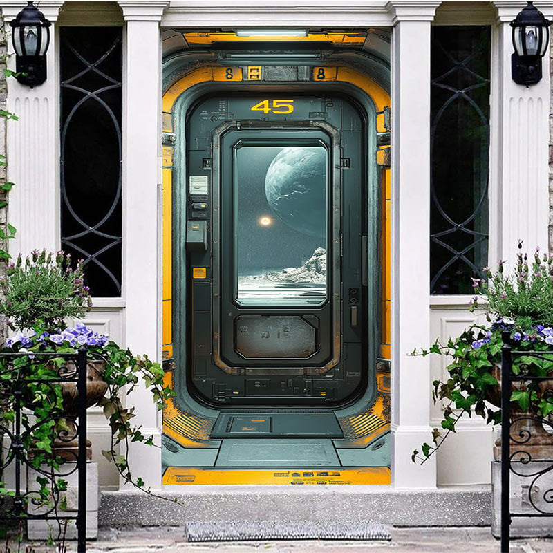 Aperturee - Aperturee Retro Spacecraft Window Moon Scene Party Door Cover