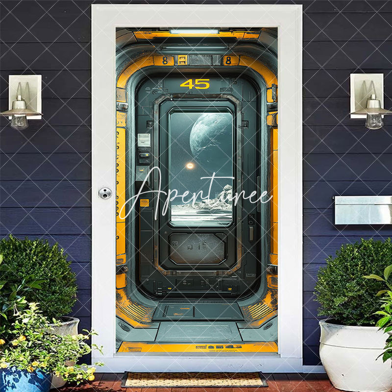 Aperturee - Aperturee Retro Spacecraft Window Moon Scene Party Door Cover