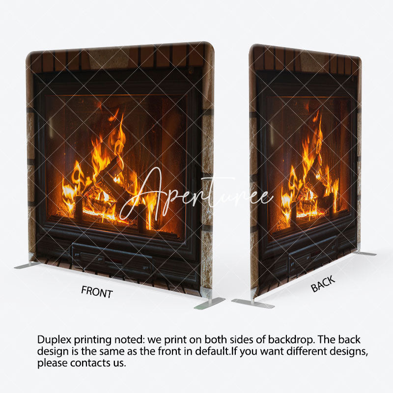 Aperturee - Aperturee Retro Stone Fireplace Pillow Cover Xmas Backdrop