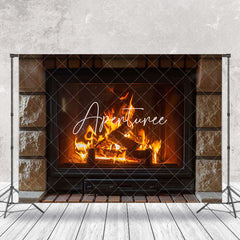 Aperturee - Aperturee Retro Stone Wall Fireplace Christmas Photo Backdrop