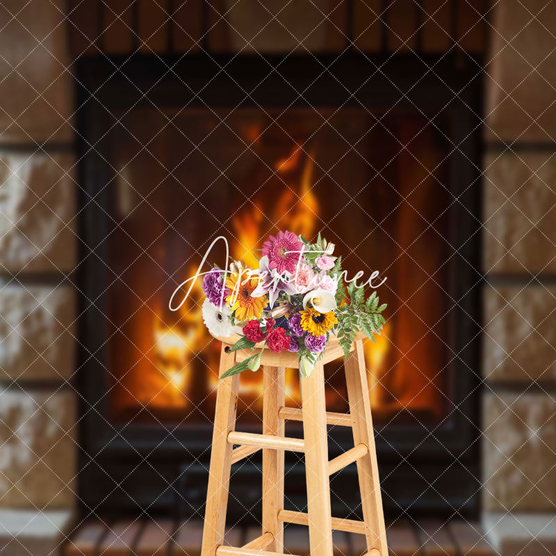 Aperturee - Aperturee Retro Stone Wall Fireplace Christmas Photo Backdrop