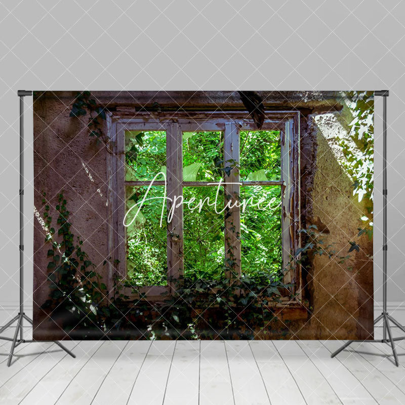 Aperturee - Aperturee Retro Stone Window Greenery Sunlight Spring Backdrop