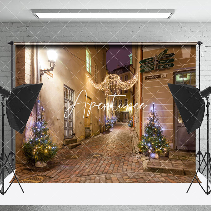 Aperturee - Aperturee Retro Street Light Strip Merry Christmas Backdrop