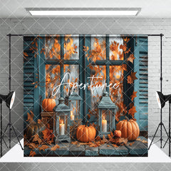 Aperturee - Aperturee Retro Teal Window Fireplace Autumn Room Set Backdrop