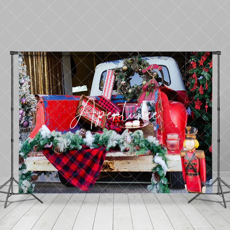 Aperturee - Aperturee Retro Truck Back Wreath Dessert Christmas Backdrop