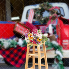 Aperturee - Aperturee Retro Truck Back Wreath Dessert Christmas Backdrop