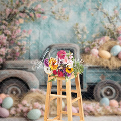 Aperturee - Aperturee Retro Truck Haystack With Eggs Floral Easter Backdrop