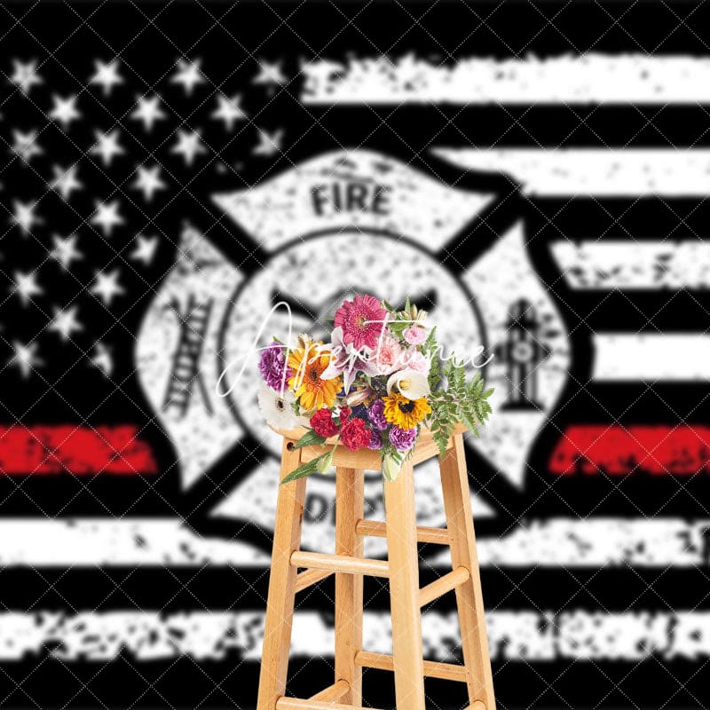 Aperturee - Aperturee Retro Usa Flag Fire Department Backdrop For Party