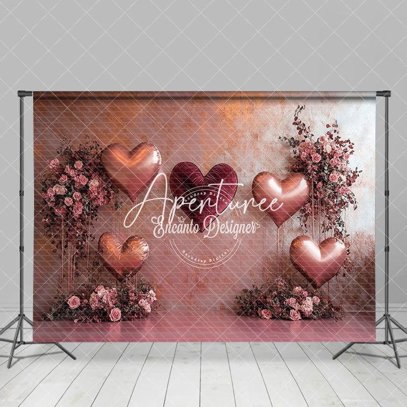 Aperturee - Aperturee Retro Wall Balloons Floral Valentines Day Backdrop