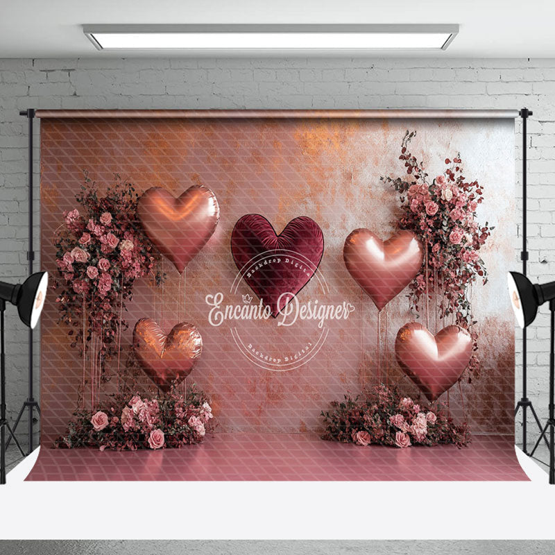 Aperturee - Aperturee Retro Wall Balloons Floral Valentines Day Backdrop