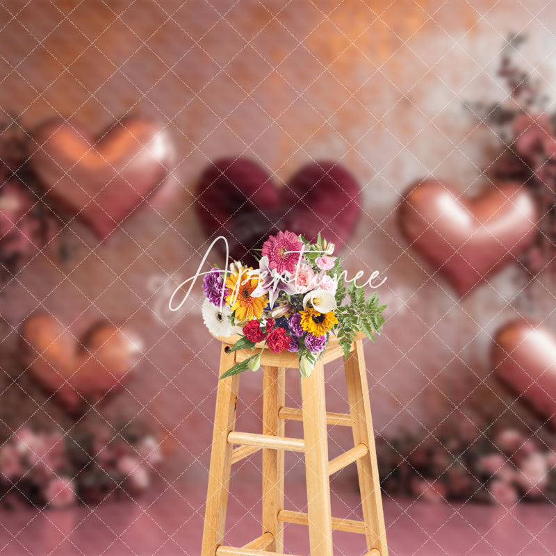 Aperturee - Aperturee Retro Wall Balloons Floral Valentines Day Backdrop