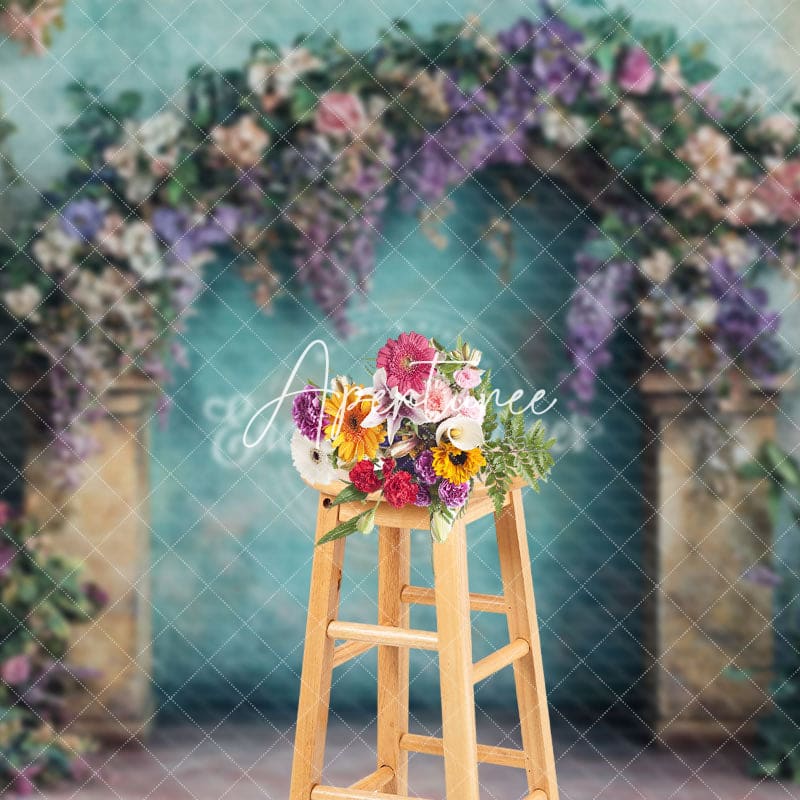 Aperturee - Aperturee Retro Wall Floral Arch Spring Photography Backdrop