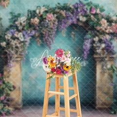 Aperturee - Aperturee Retro Wall Floral Arch Spring Photography Backdrop