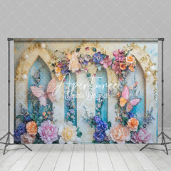 Aperturee - Aperturee Retro Wall Floral Butterfly Fine Art Photo Backdrop