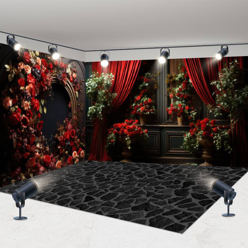 Aperturee - Aperturee Retro Wall Floral Valentines Vibe Room Set Backdrop