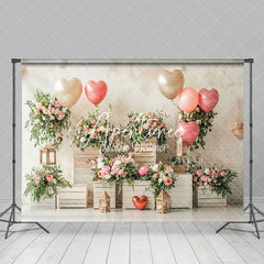 Aperturee - Aperturee Retro Wall Heart Balloons Floral Romantic Backdrop