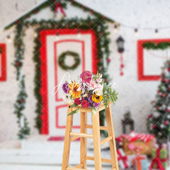 Aperturee - Aperturee Retro Wall Red Door Window Chair Christmas Backdrop