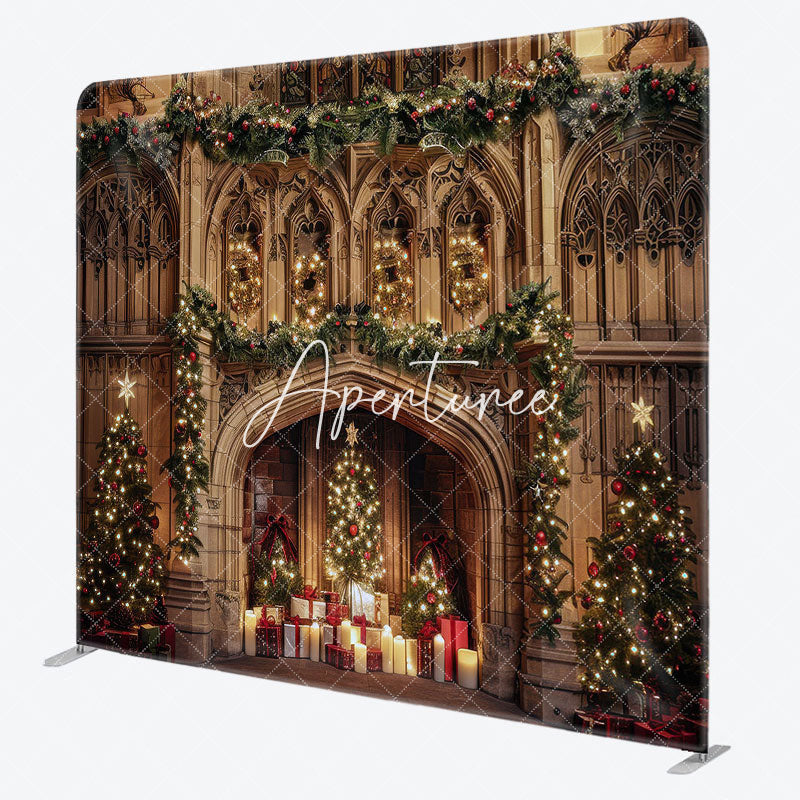 Aperturee - Aperturee Retro Wall Xmas Trees Gifts Pillow Case Backdrop