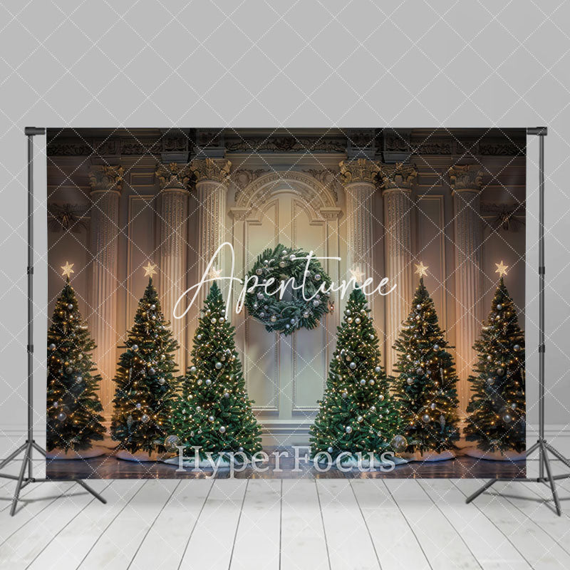 Aperturee - Aperturee Retro White Palace Wall Xmas Tree Christmas Backdrop